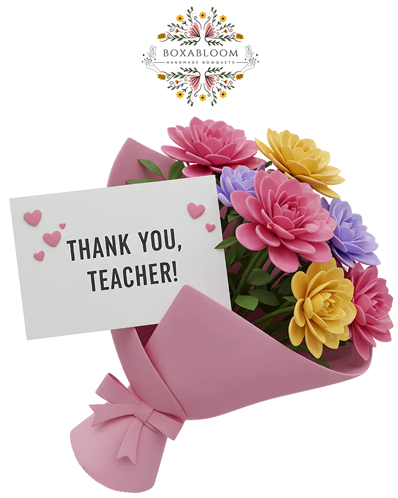 Buket Bunga dengan kartu ucapan